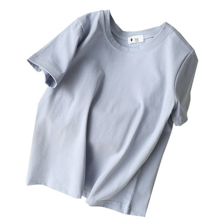 Bjutir Girls Shirts Summer Solid Color Short Sleeve Crew Neck Tops Lightweight Girl T-Shirt Size 12-18 Months Light Blue