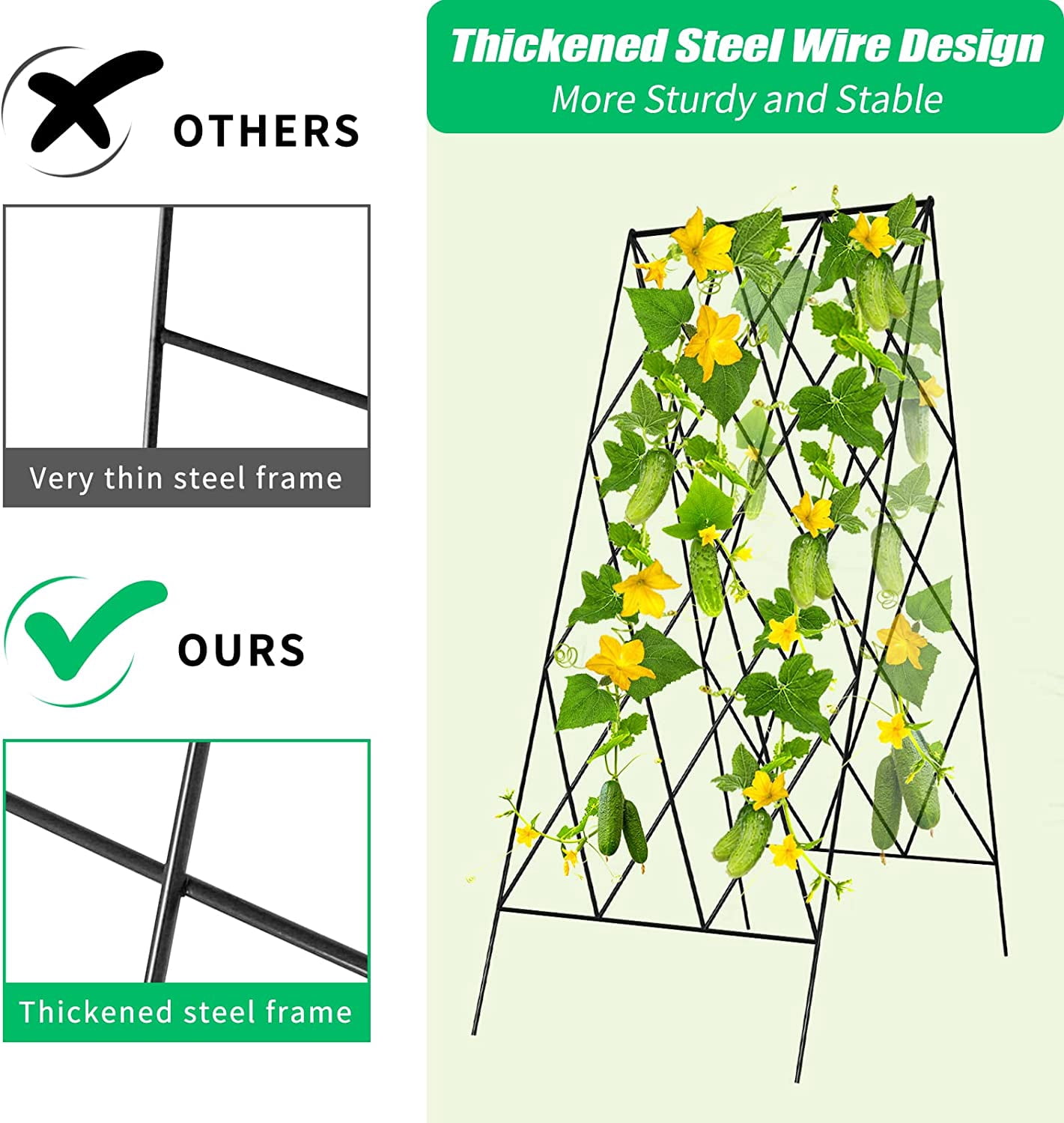 Cucumber Trellis, 2 Pack Metal Foldable A Frame Garden Trellis for Raised Bed Climbing Plants, Vegetables, Includes Plant Support Clips, Twist Ties, Plastic Ties, A Frame Trellis, Black