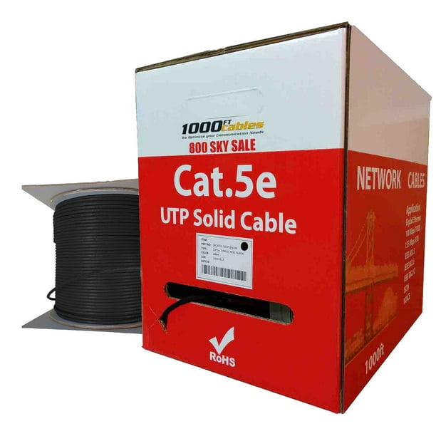 CAT5e Plenum (1000 Feet) Bulk 350MHz Networking CMP Cable (Black)