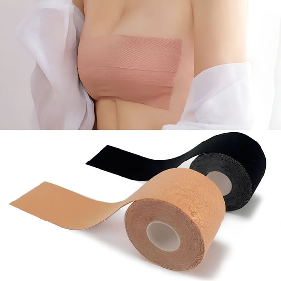 OQRKI Boob Tape, Extra-Long Roll Invisible Breast Lift Tape with Reusable Silicone Nipple Covers & Double Sided Body and Clothing Tape Double Sided Boobtape