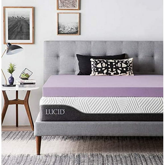 LUCID 4 Inch Lavender Infused Memory Foam Mattress Topper - Ventilated Design - Queen Size