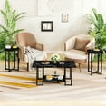 thumbnail image 3 of Baxluxe Coffee Table Set of 3, Faux Marble Coffee Table with 2 Round End Side Tables, Modern Living Room Table Set with Metal Frame for Apartment Home Office Small Place, Black, 3 of 7