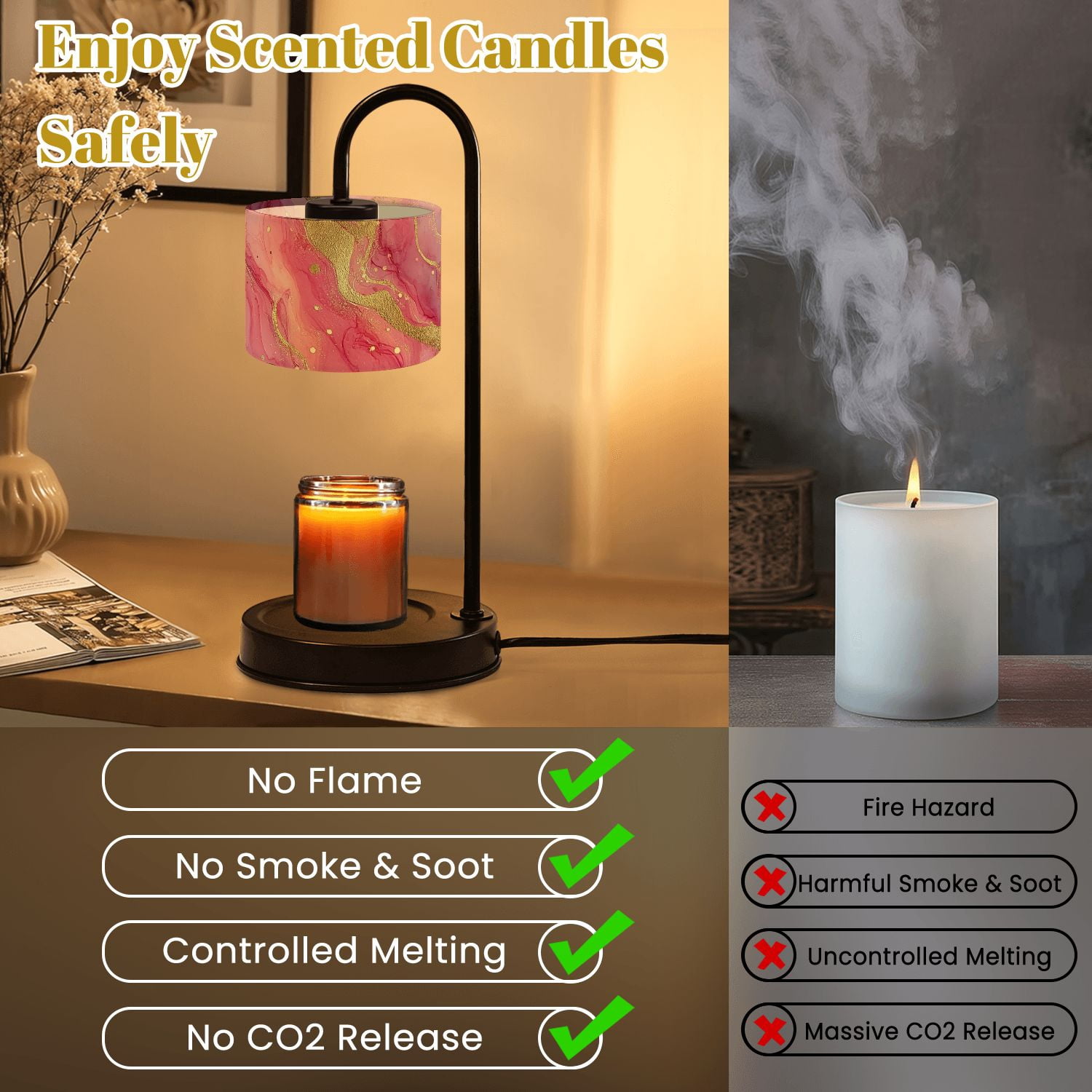 Candle Warmer Lamp with Timer Dimmer Abstract Pink Gold Fluid Art Elegant Swirls Bold Accents Candle Lamp Warmer for Jar Candle with 4 Bulbs Gifts for Women House Warming Gifts
