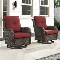 Unnifurnzi Outdoor Swivel Rocker Patio Chairs-Wicker Patio Swivel Chairs Set of 2 PE Rattan Patio Furniture for Porch Deck Balcony Garden-Brown/Red