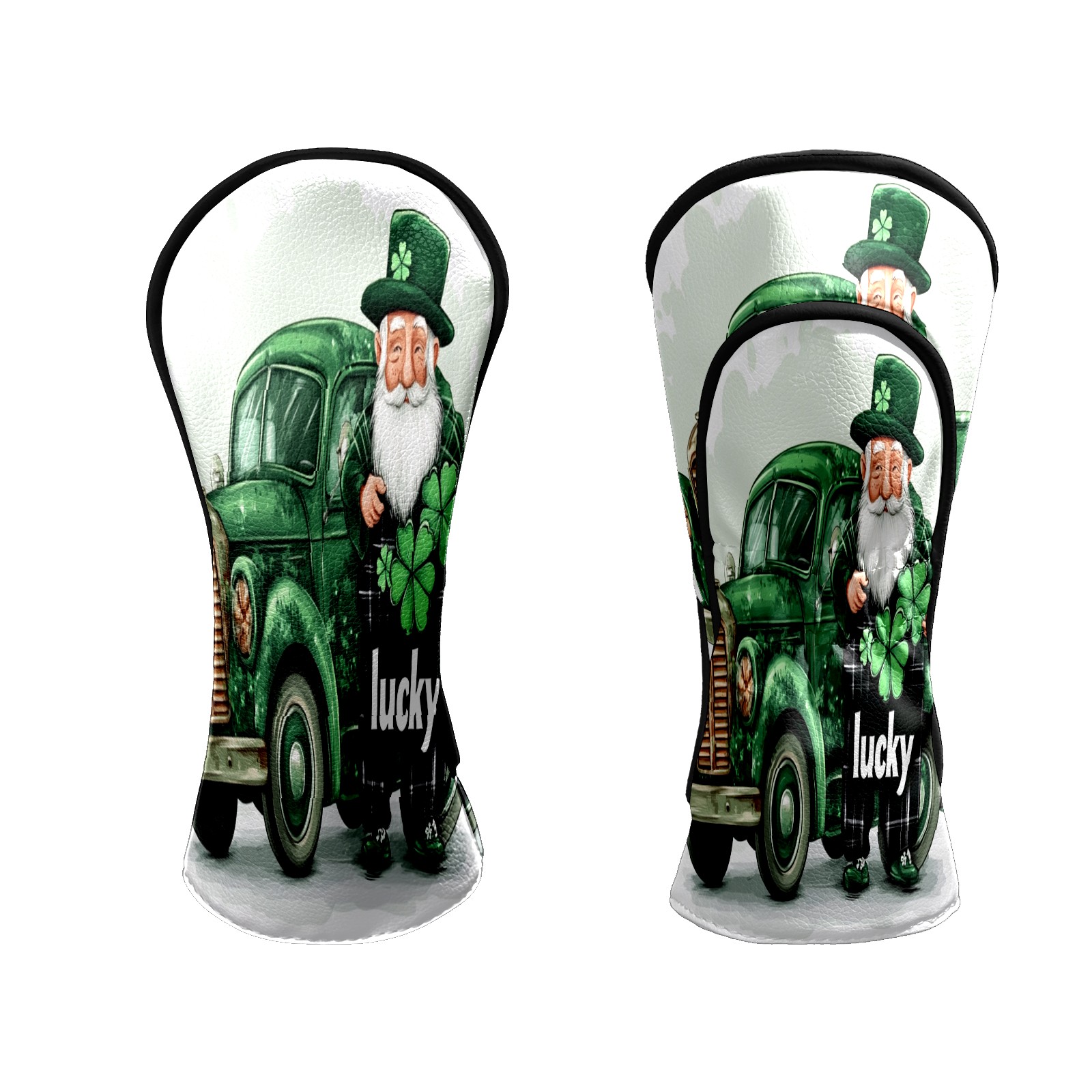 Golf Club Head Covers Lucky Leprechaun Truck Waterproof Leather Golf Head Covers for Men Women Driver Head Cover Fairway Headcover for Golf Lovers