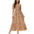 thumbnail image 1 of Vestido Maxi de Mujer Inspire Chic con Escote en V, Mangas de Volante, Capa de Volantes, Casual, Largo, Gris Verde, S, 1 of 6