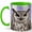 Green, variant on Owl Portrait Coffee Mug, Wild Bird Mug, Ceramic 11 oz