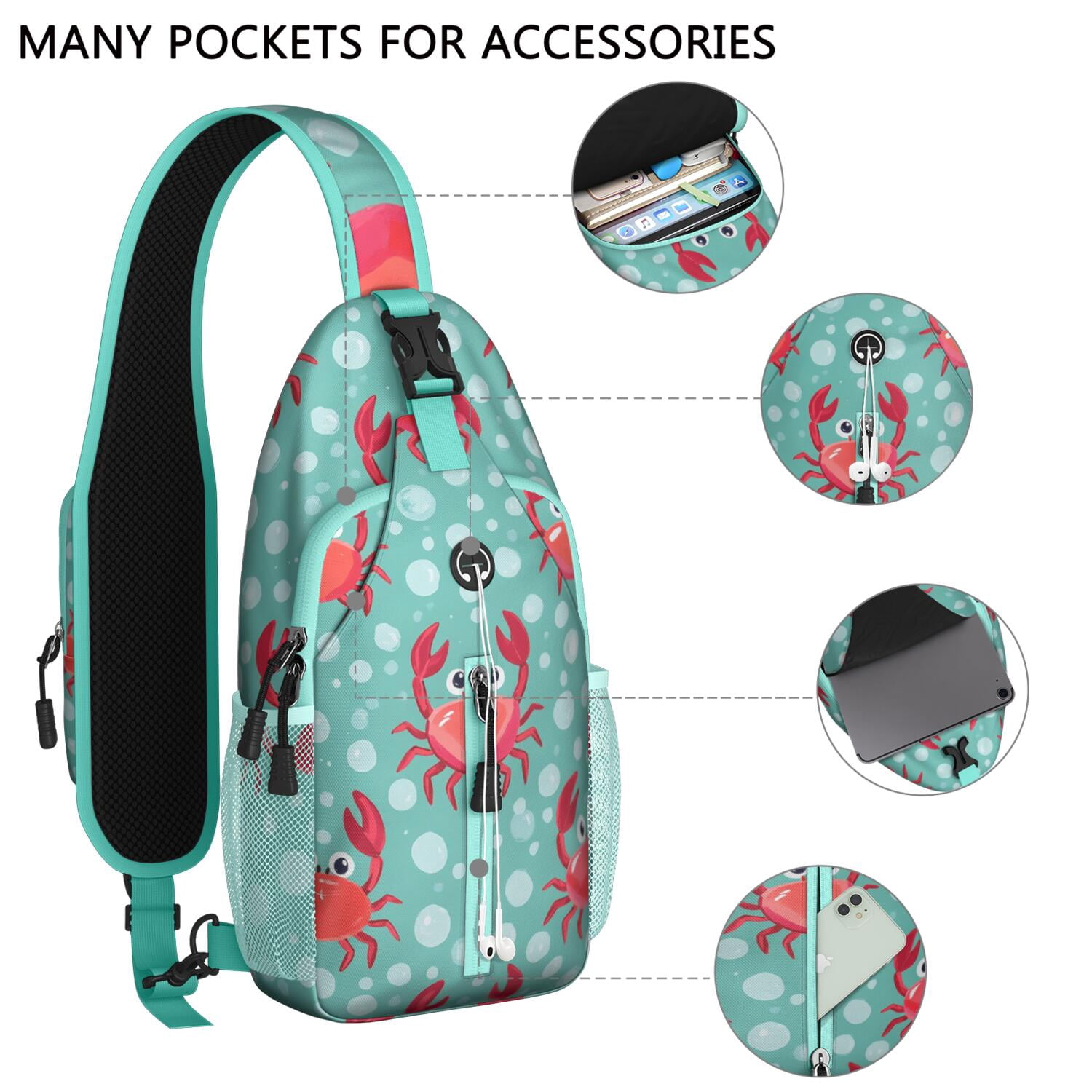 Crab Marine Crossbody Sling Bag for Women Men Hiking Sling Backpack Chest Bag for Outdoor Activities Gym Small Travel Backpack Gym Sports Travel Hiking Daypack