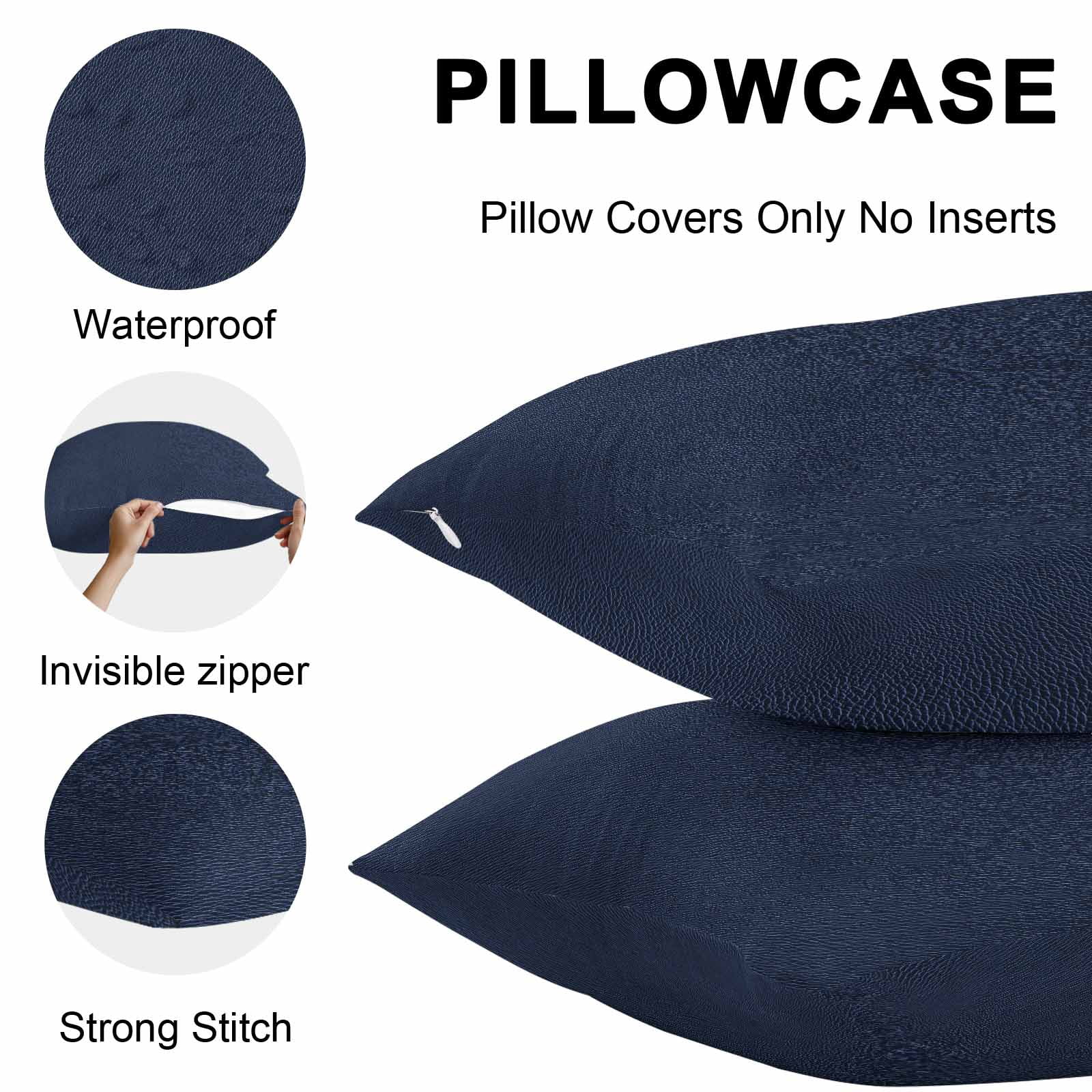 Solid Dark Blue Outdoor Pillow Covers 24x24 Inch Throw Pillow Covers Set of 2 Waterproof Decorative Pillow Cases Minimalism Abstract Denim Texture Cushion Covers for Patio Furniture Garden Couch Sofa