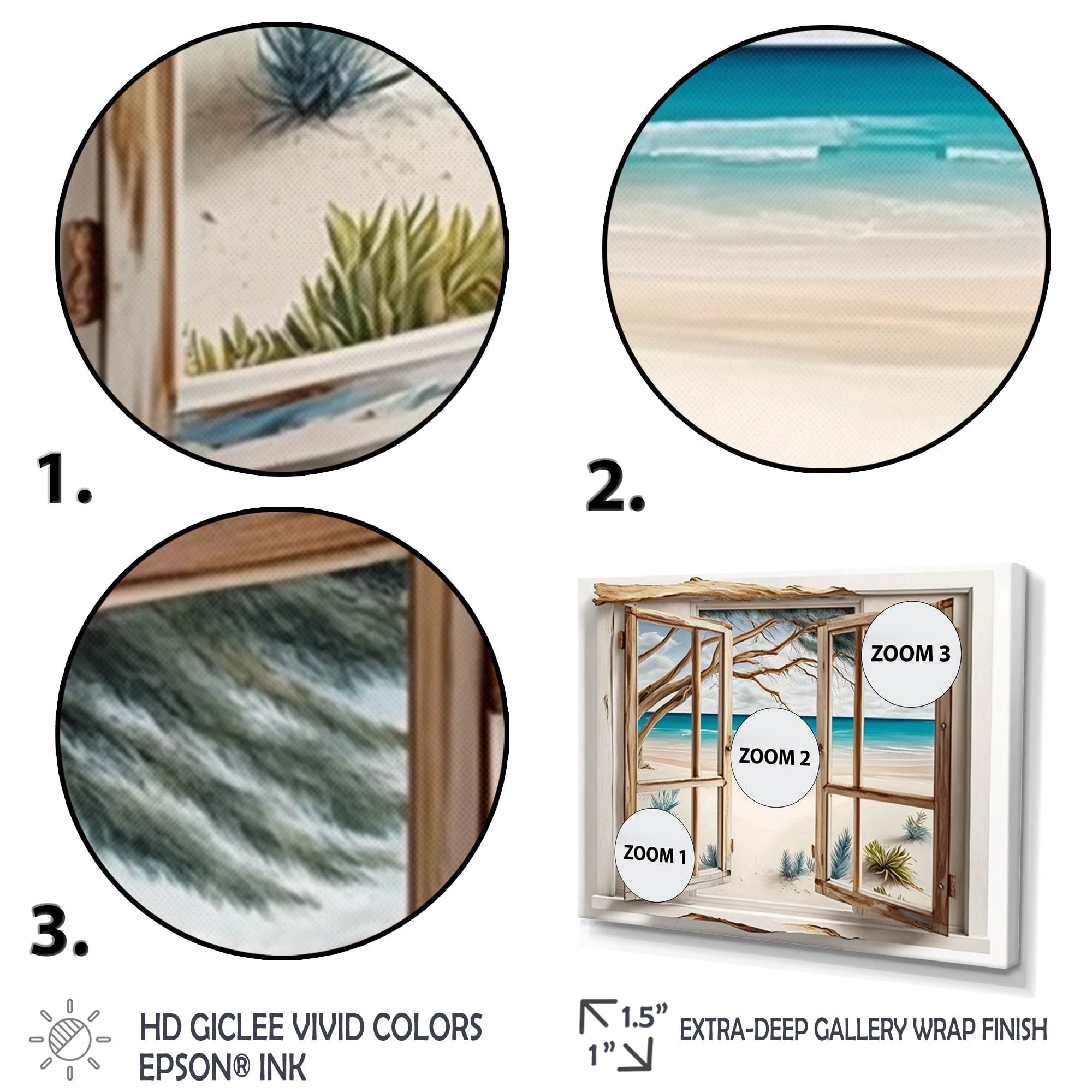 Designart Window To The Beach I Canvas Wall Art
