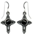 thumbnail image 2 of Silver Fever Sterling Silver Gemstone Genuine Onyx 1.5.5" Cross Earrings, 2 of 2