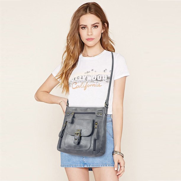 KL928 Medium Messenger Bag Zipper Leather Crossbody Shoulder Bags for