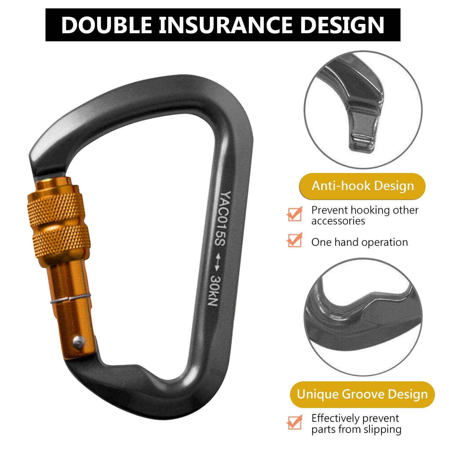 Aluminum Carabiner Clip, Heavy Duty Carabiners with Screw Gate 30kN D Ring Locking Carabiner for Hiking Camping Fishing and Outdoor Use(3 PCS)