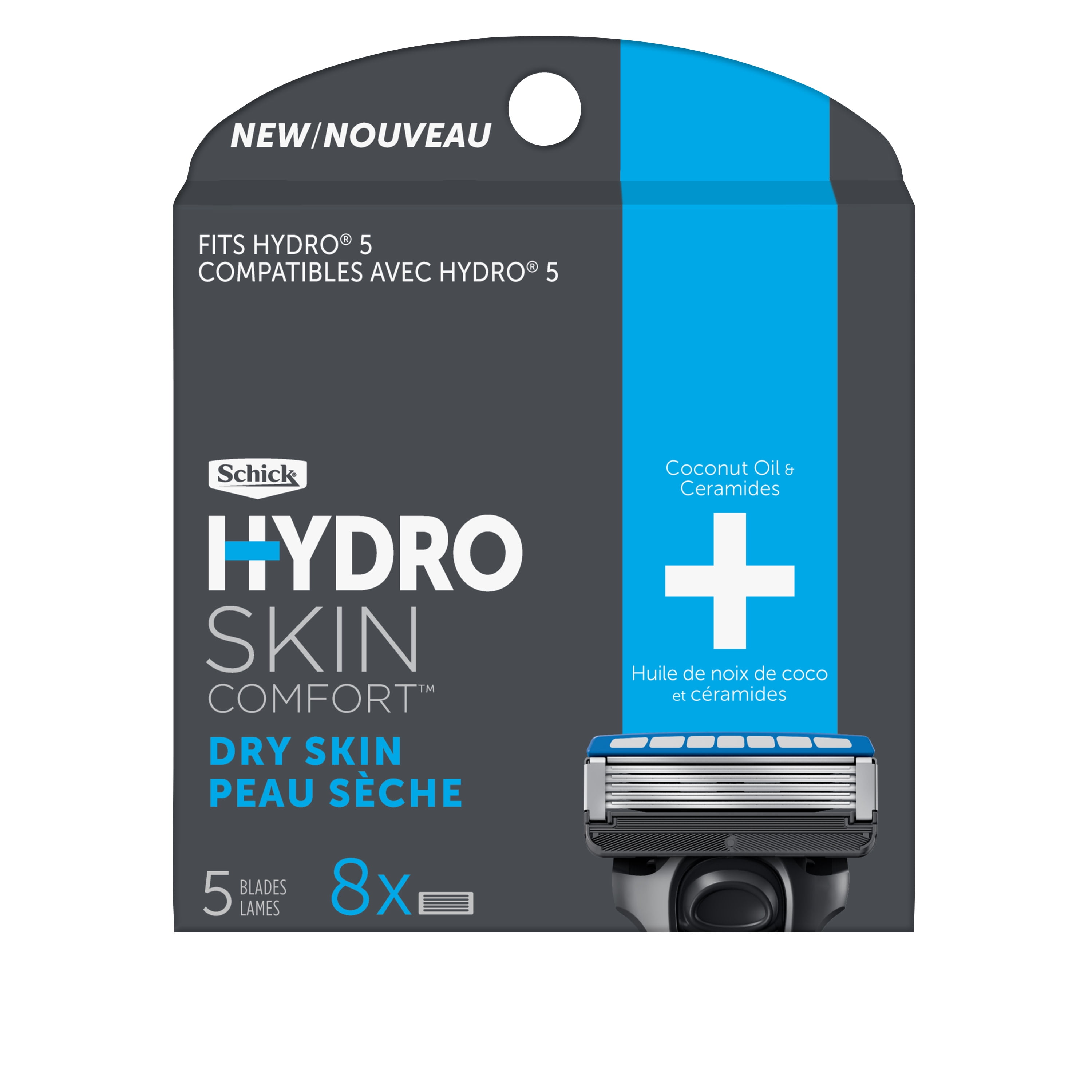 Schick Hydro 5-Blade Skin Comfort Dry Skin Men's Razor Blade Refill, 8