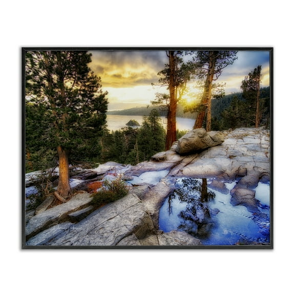Stupell Industries Forest Cliff Landscape Landscape & Nature Painting Black Framed Art Print Wall Art, 14 x 11