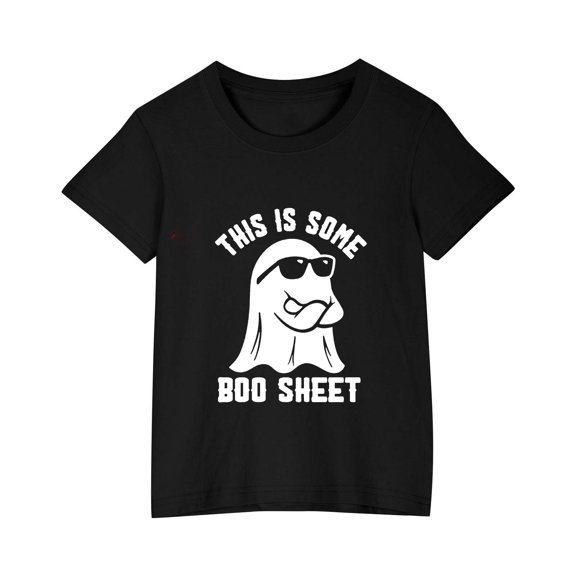 Favoffer Unisex Kids' Halloween Ghost Graphic Tee - Fashion Round Neck Short Sleeve Soft Cotton Top, Casual Party Photoshoot Home, Toddler (3-6Y) & Kid (7-10Y)