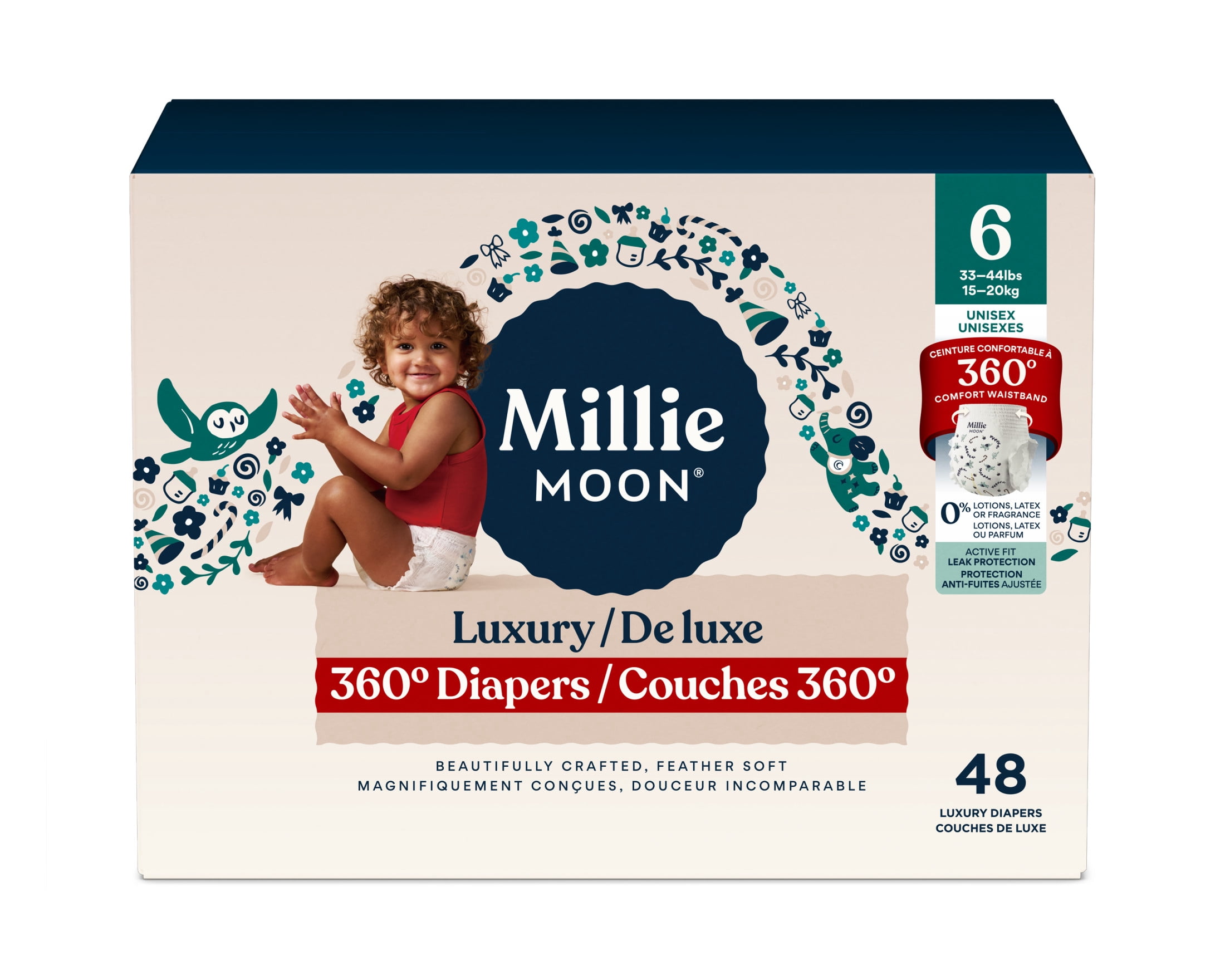 Millie Moon Luxury 360 Diapers, Size 6, 48 Count