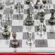 12 Solid Brass Classic Black Chess Set | Metal Chess Pieces with Large Brass Board | Beautiful Handcrafted Set | Abstract Strategy Tactic Board Games with Red Velvet Storage Case (Silver Board)