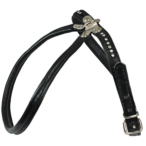 PU Leather Dog Harness with Rhinestones Medium. 15"-17" Chest Circumference Black