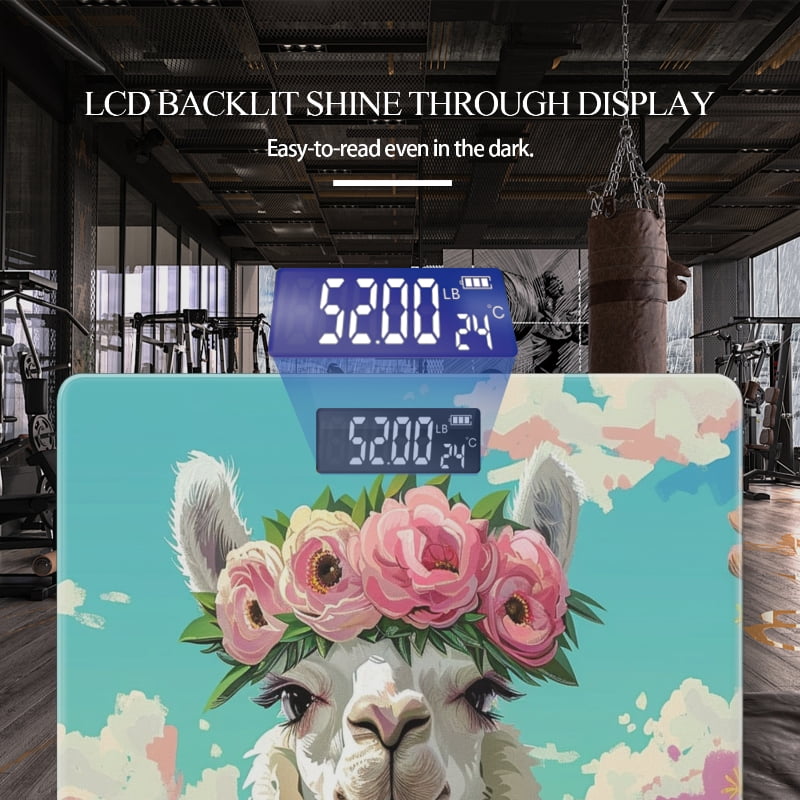 High Precision Body Weight Scale Smart Bathroom Scales with Large LCD Display(400lbs),Decorative for Bedroom-Cute White Alpaca With Pink Flower Crown