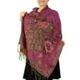 thumbnail image 4 of Floral Peacock Reversible Shimmer Layered Pashmina Wrap Shawl Scarf, 4 of 10