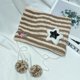 thumbnail image 1 of Gorro de punto con orejas de gato de cinco estrellas, a rayas, de demonio, hecho a mano, para mujer, otoño e invierno, de lana dulce, cálido, tipo jersey, 1 of 5