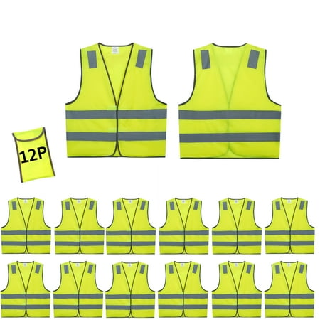 

Lavori-AK Safety Vests 12 Packs - Yellow Reflective High Visibility Construction ANSI Class 2 Work Vests for Men Woman
