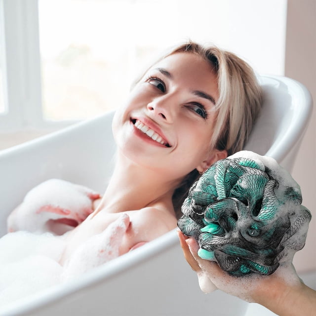 Birdeem Extra Soft Bath Sponge, Dual Tone Body Scrubber with Hanging Loop, Gentle Exfoliating Shower Sponge for Adults, Generous Size Luxury Bath Accessory