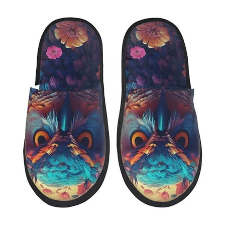 

Tideii Colorful Feather Owl for Home Indoor Cotton Slippers Autumn and Winter EVA Plush Slippers Household Supplies Unisex-Large