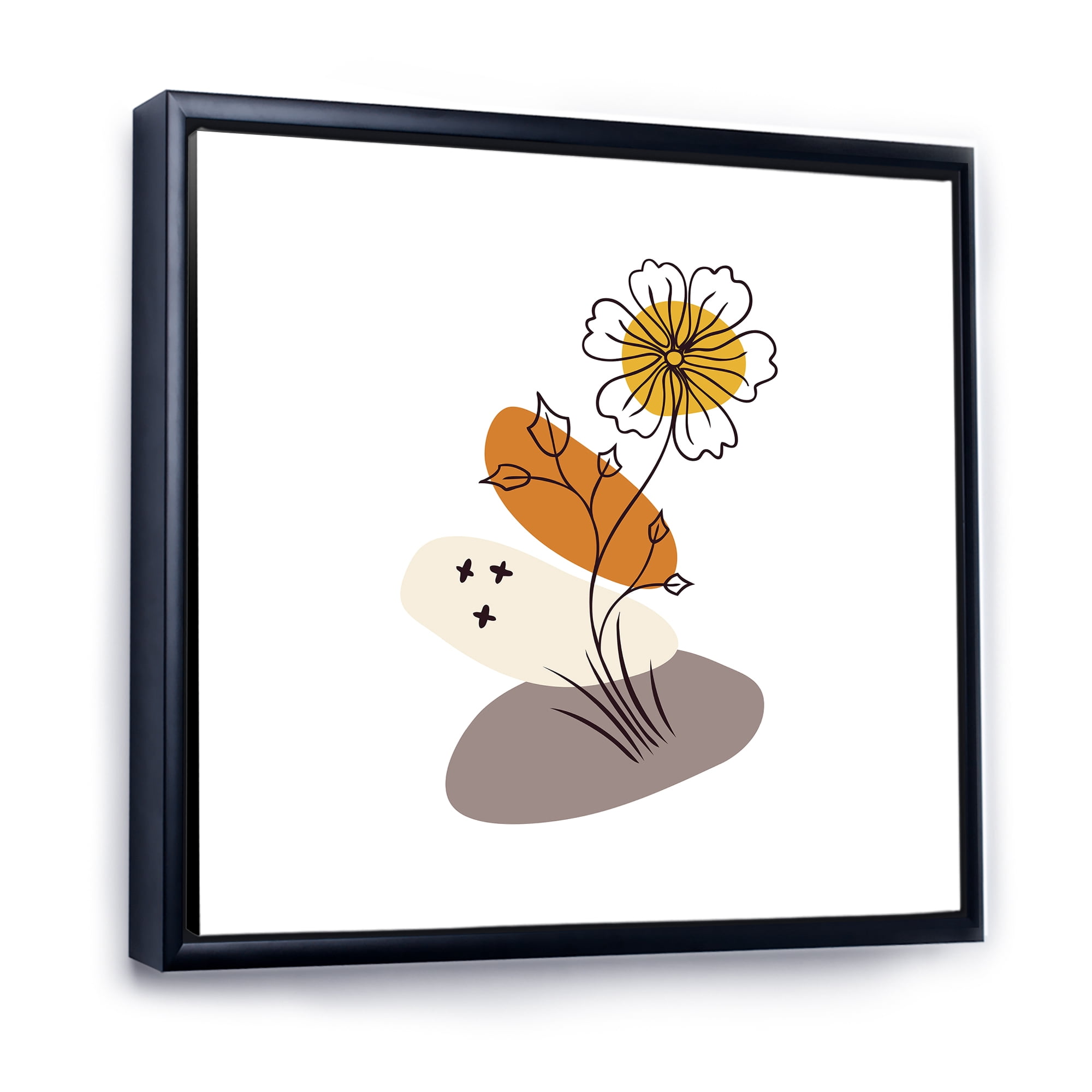 Designart 'Abstract Minimal Shapes Under Flowers I' Modern Framed Canvas Wall Art Print