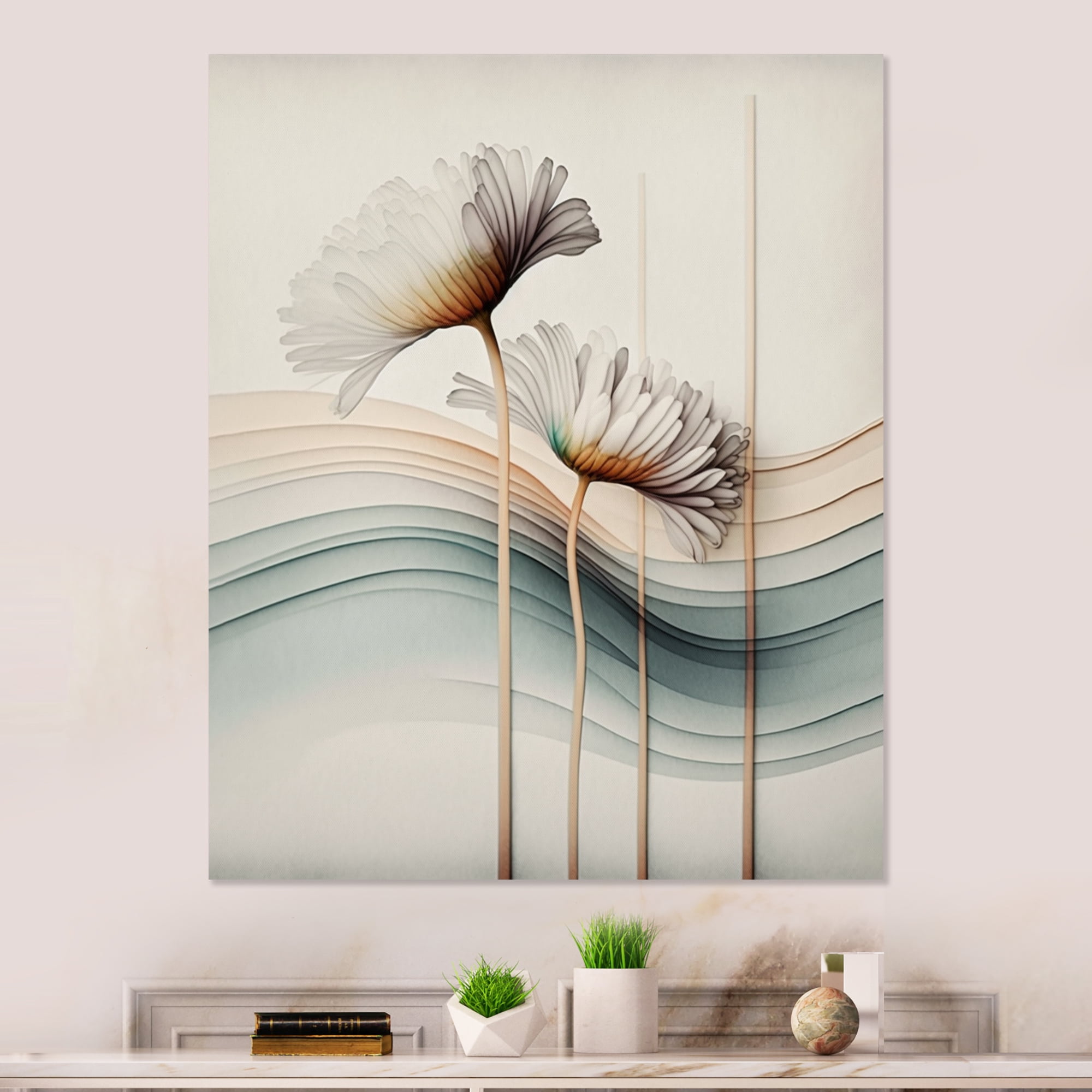 Designart White Gerber Flowers Hyperrealistic II Canvas Wall Art