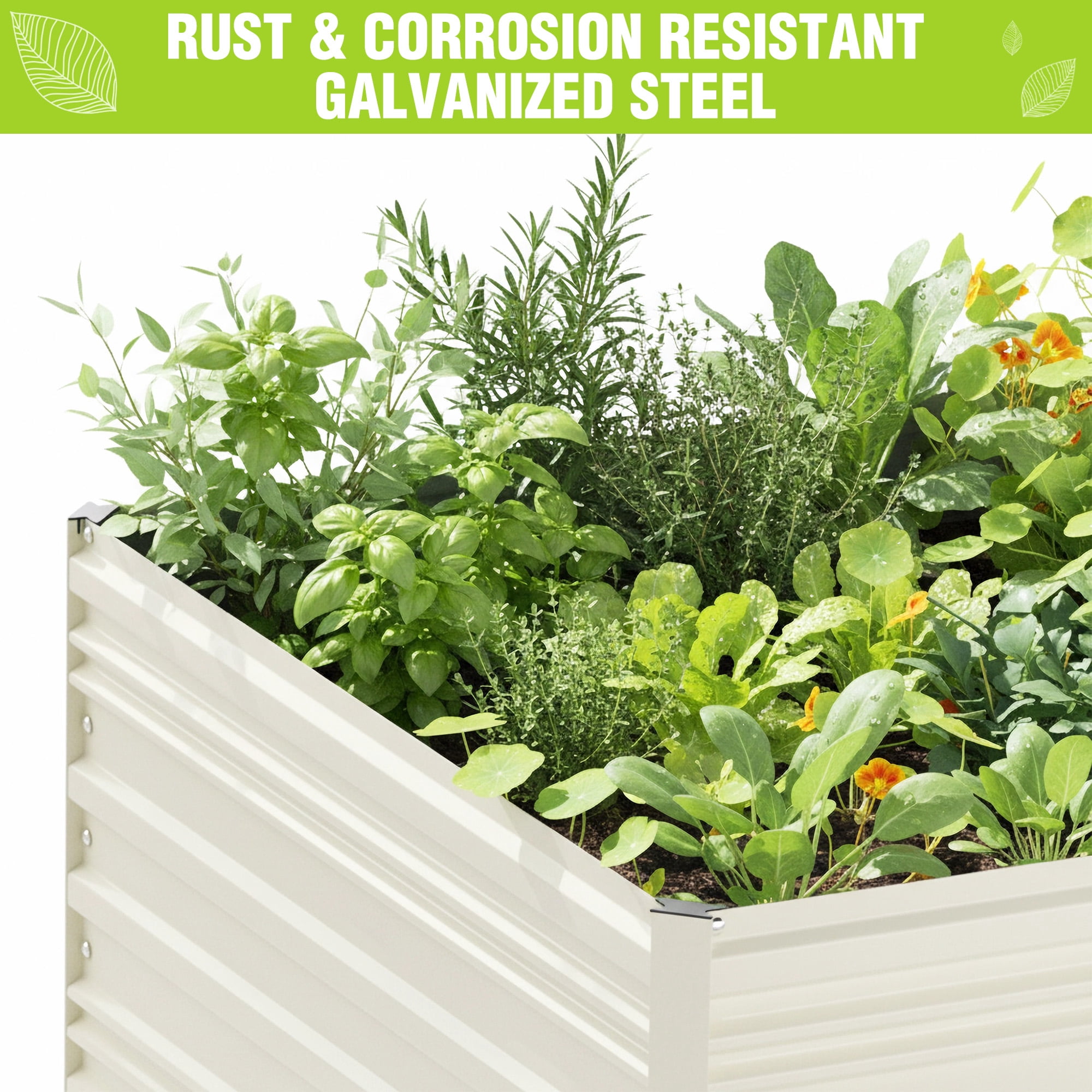 WORKPRO Galvanized Raised Garden Bed, 7.5 x 4 x 2 ft Outdoor Garden Planter Box for Vegetables, Flowers and Herbs, White