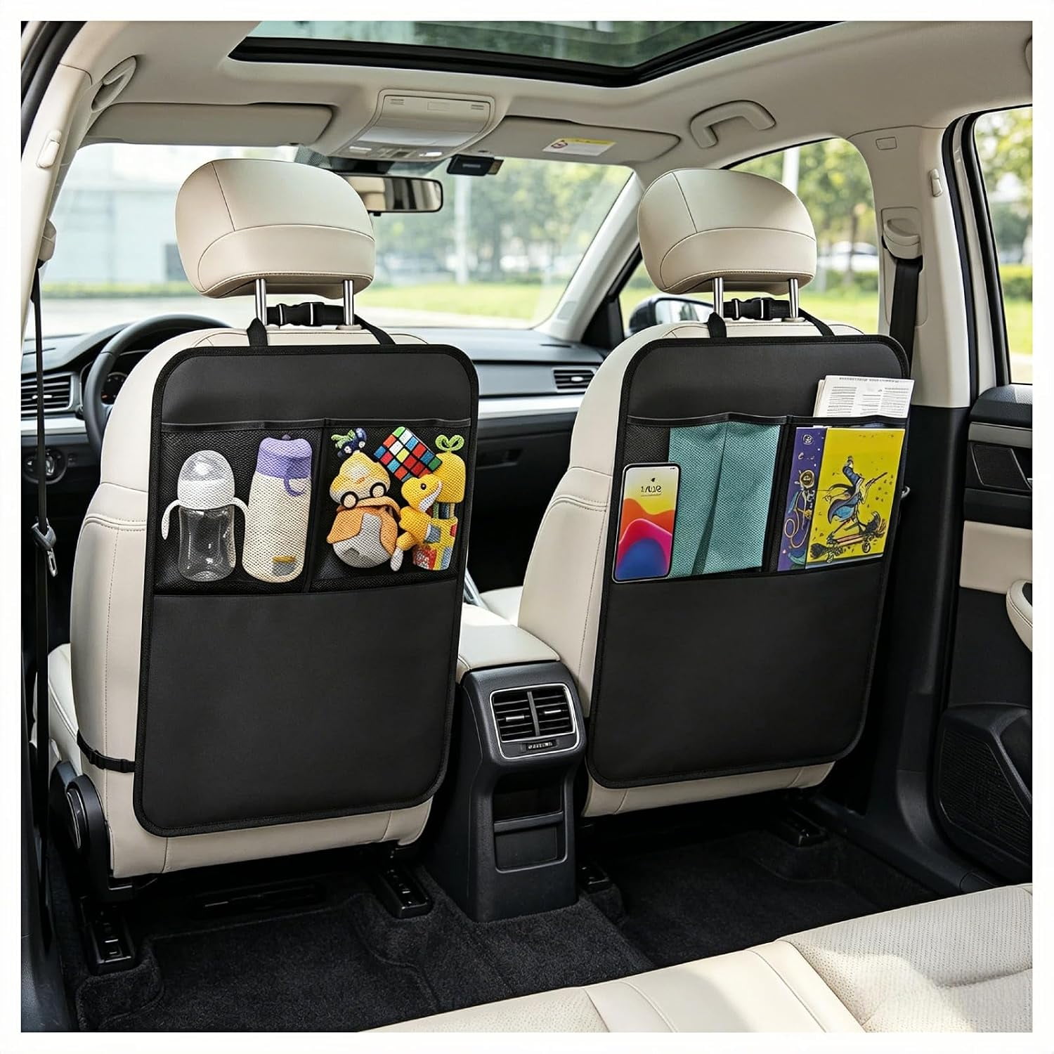 ARLAJO 2-Pack Rear Seat Protectors 24"x16.5" - Waterproof Kick Mats for SUV Truck Van, Extra Large Car Seat Back Cover with Mesh Storage Pockets, Easy Clean & Non-Slip