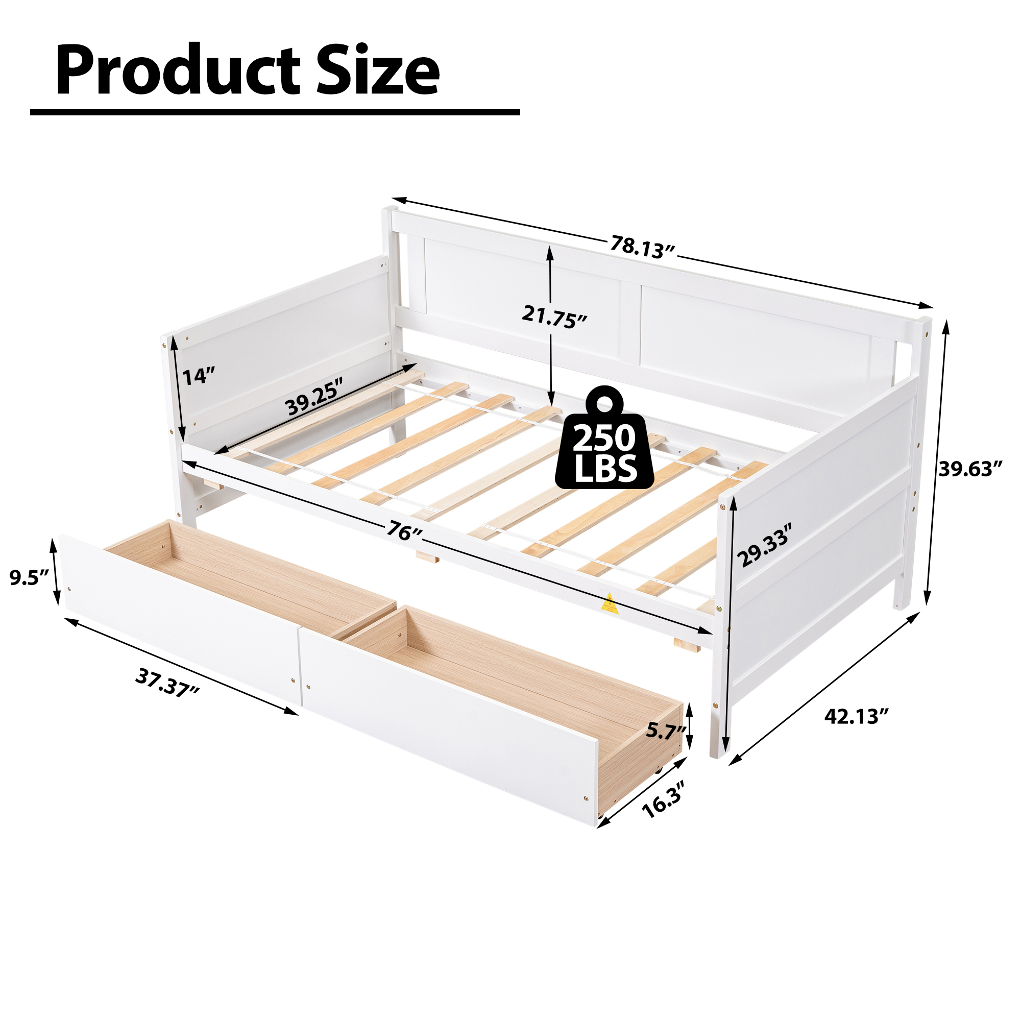 uhomepro White Daybed with Storage Drawers, Wood Twin Bed Frame Sofa Bed for Kids Girls Boys, Living Room Bedroom Furniture, No Box Spring Needed - image 3 of 11