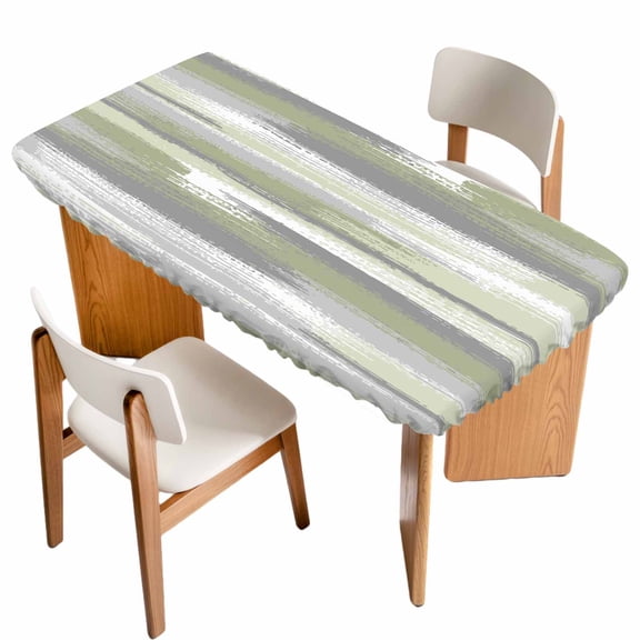 Sage Green Table Cloths for 5 Foot Rectangle Tables, Modern Abstract Grey Striped Art Patio Waterproof Elastic Fitted Tablecloths, Washable Rectangular Table Cover for Camping