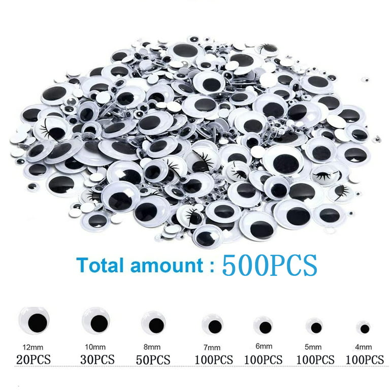 Yirtree 500 Pieces Wiggle Googly Eyes Self Adhesive Black White Craft Eyes for DIY Crafts Decoration (4mm, 5mm, 6mm, 7mm, 8mm, 10mm, 12mm), 500pcs/set