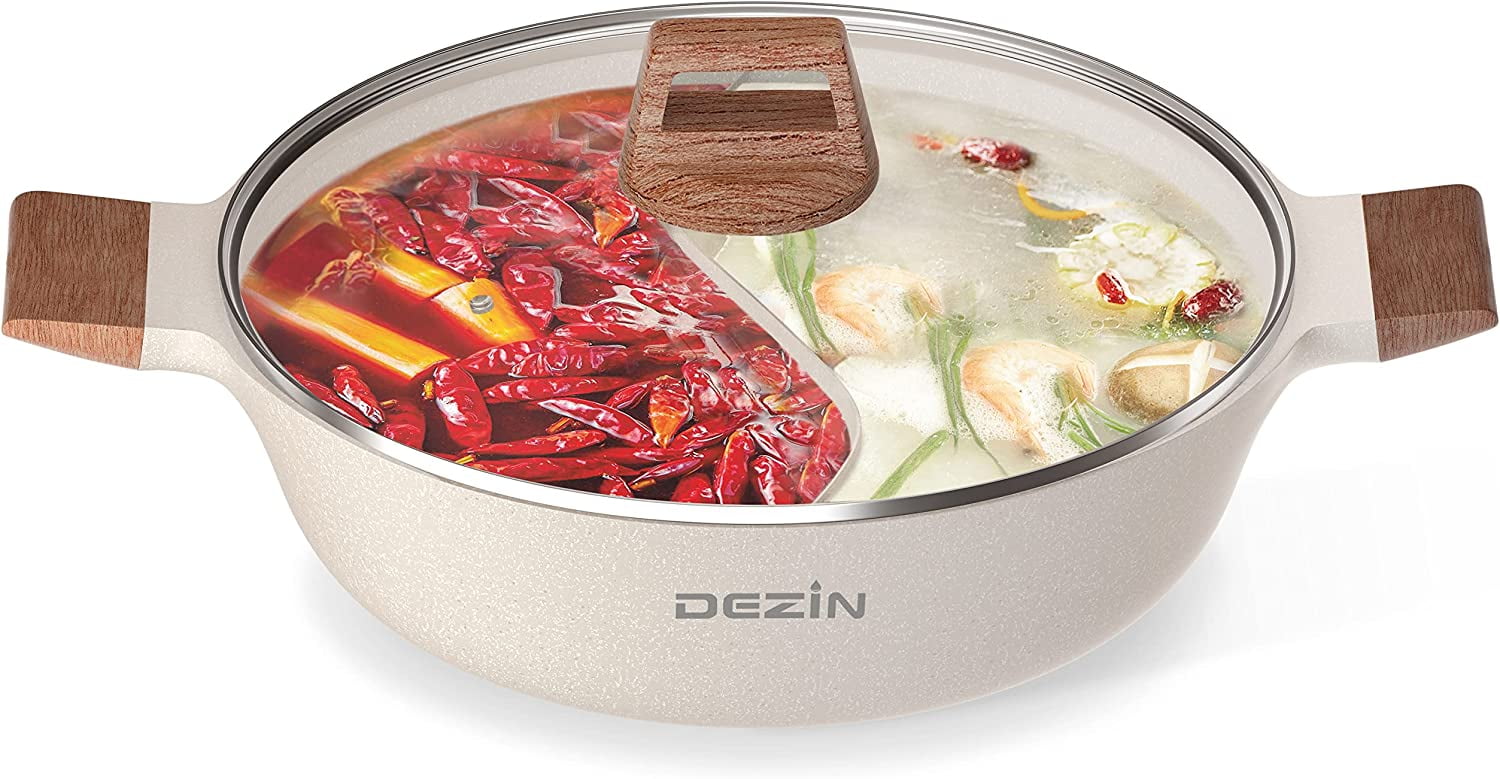 Joydeem Electric Hot Pot with Divider Large Shabu Shabu Hotpot Pot with  Temperature Control Double Flavor Non-Stick Hot Pot for Family & Party 5L  White 