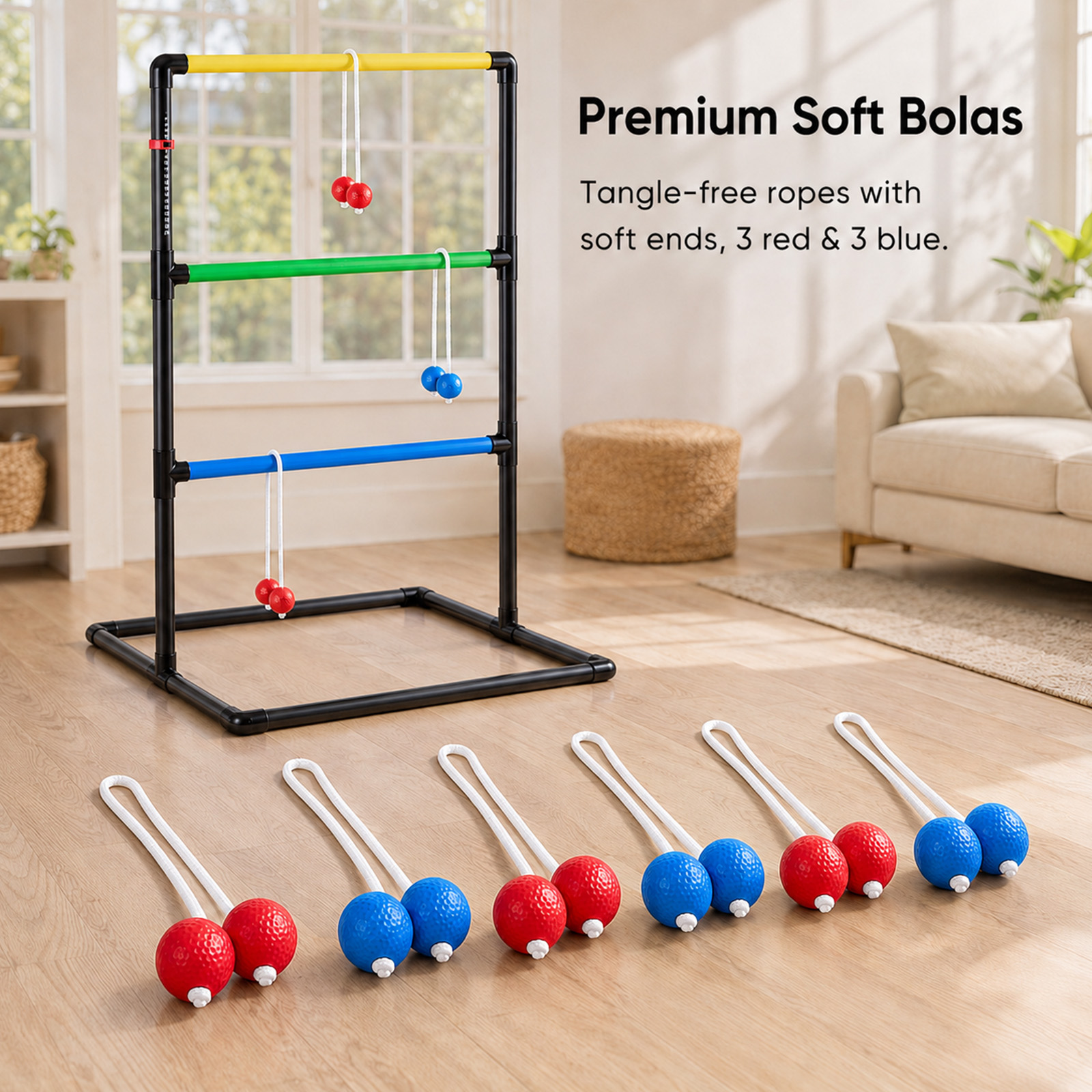 Alvantor Ladder Ball Pro Steel Outdoor Lawn Toss Game Set with 6 Soft Rubber Bolo Balls and Travel Carrying Case, Ages 8+