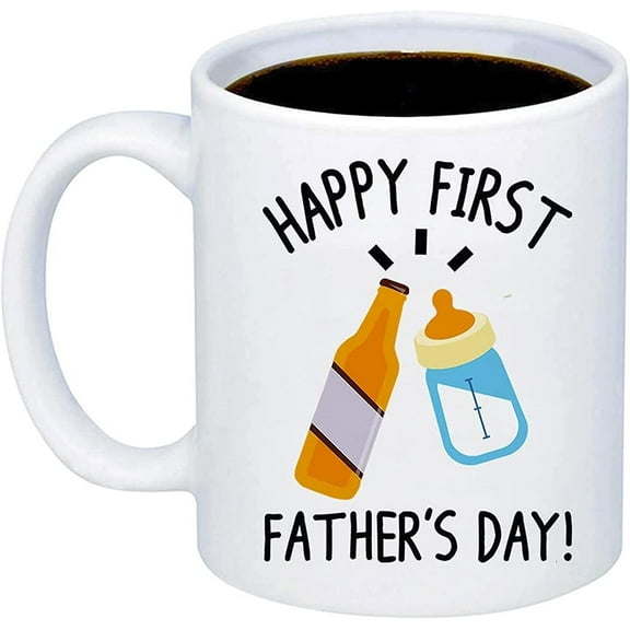 Gift for New Dads - Happy First Father's Day Coffee Mug - 11oz Ceramic Cup for New Parents, Daddy, Dad to be