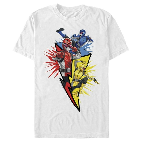 Men's Power Rangers Beast Morphers Lightning Bolt  Graphic Tee White Large