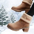 thumbnail image 1 of Bottes de Neige Chaudes Mi-Mollet à Talons Bas en Suède Pliable pour Femmes Automne Hiver, 1 of 8