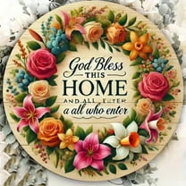 HELLOYOUNG God Bless This Home – Vintage-Inspired Round Metal Wall Sign | Decor for Home, Club & Room