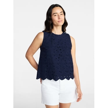 Time and Tru Women's and Women's Plus Sleeveless Cotton Eyelet Top, Sizes XS-4X