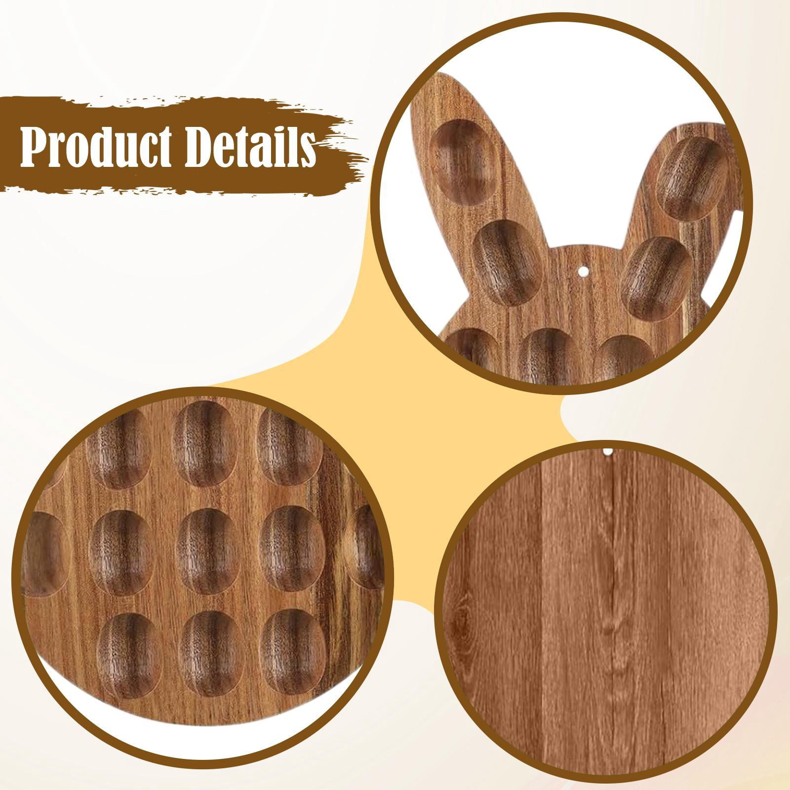 Baoblaze Festive Deviled Egg Platter with Bunny Design Wooden Egg Holder Serving Tray for