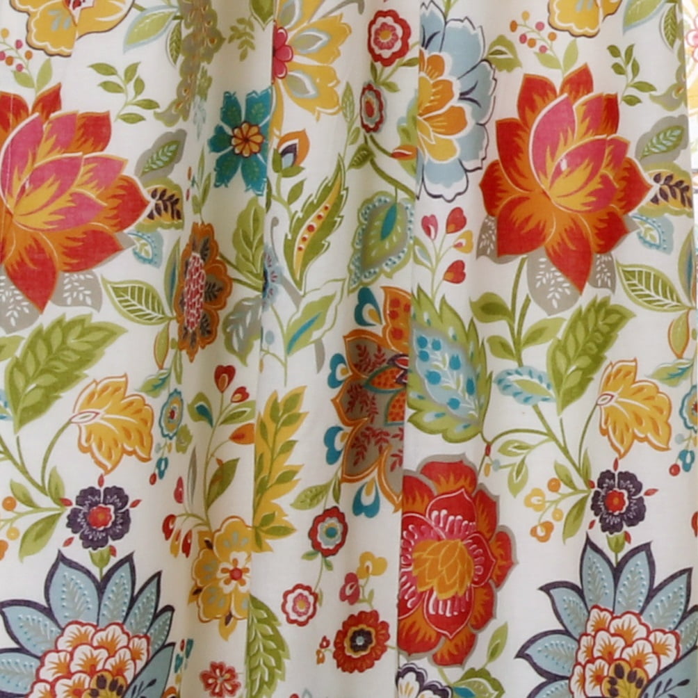 Global Trends Amanda Floral Curtain Panel, Set of 2, 84-inch L, White