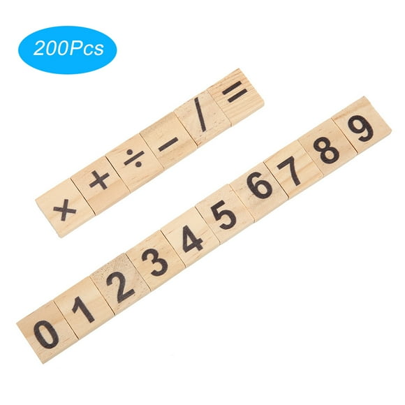 200Pcs Wood Number Tiles, Children Educational Game Toy Learning Letters Words For Preschool, Kindergarten