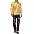 thumbnail image 2 of INSPIRE CHIC Metallic Shirts for Men's Shiny Printed Button Down Party 70s Disco Shirts M Golden, 2 of 6