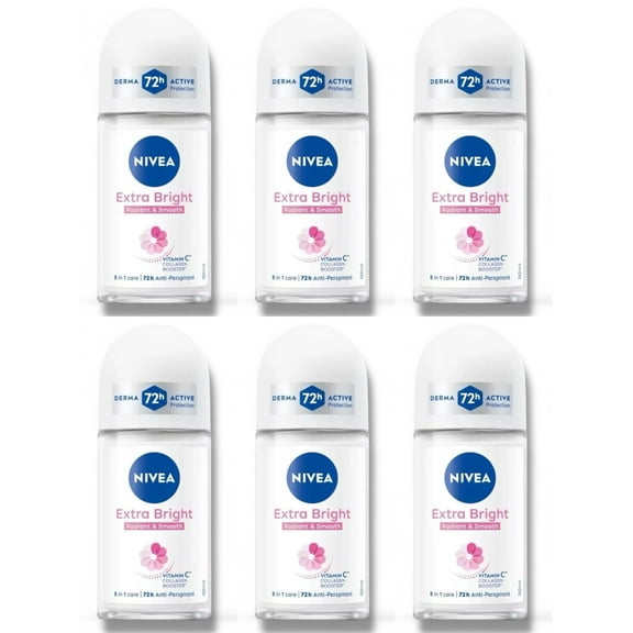 Nivea Extra Whitening Roll On Deodorant Super Food, Vitamin C Collagen Booster Pack of 6