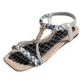 thumbnail image 5 of Dakaela Women's Boho Flat Sandals Ankle Strap Square Open Toe Braided Orthopedic Sandal Beach Vacation Dressy Summer Walking Shoes Grey Size 9.5, 5 of 6