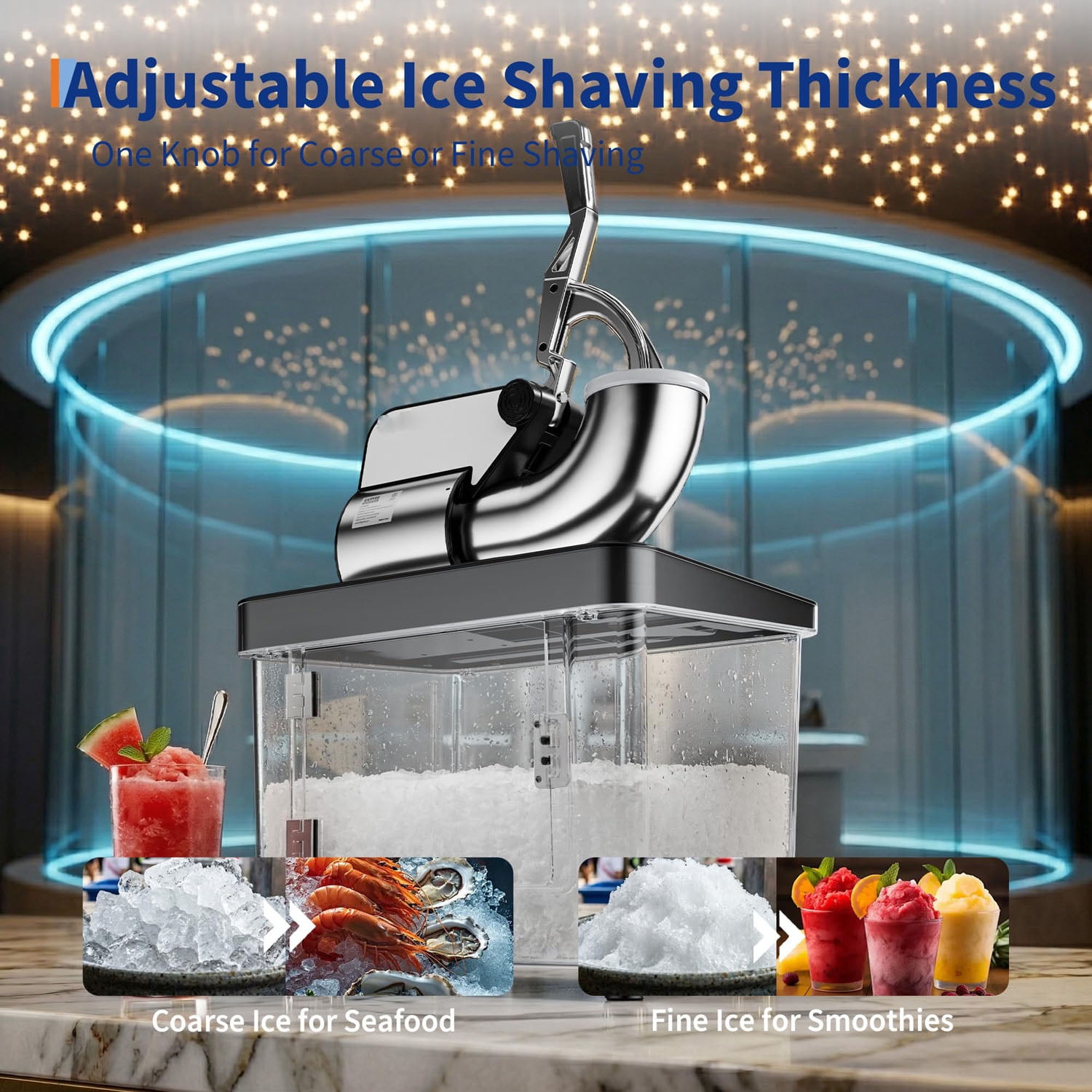 Gaderth Commercial Ice Crusher Machine with 4 Blades, 350W Stainless Steel Snow Cone Machine, 2000RPM 750LBS/H Ice Shaver with 2LBS Hopper Capacity for Home Use, Bars, Cafes, Parties